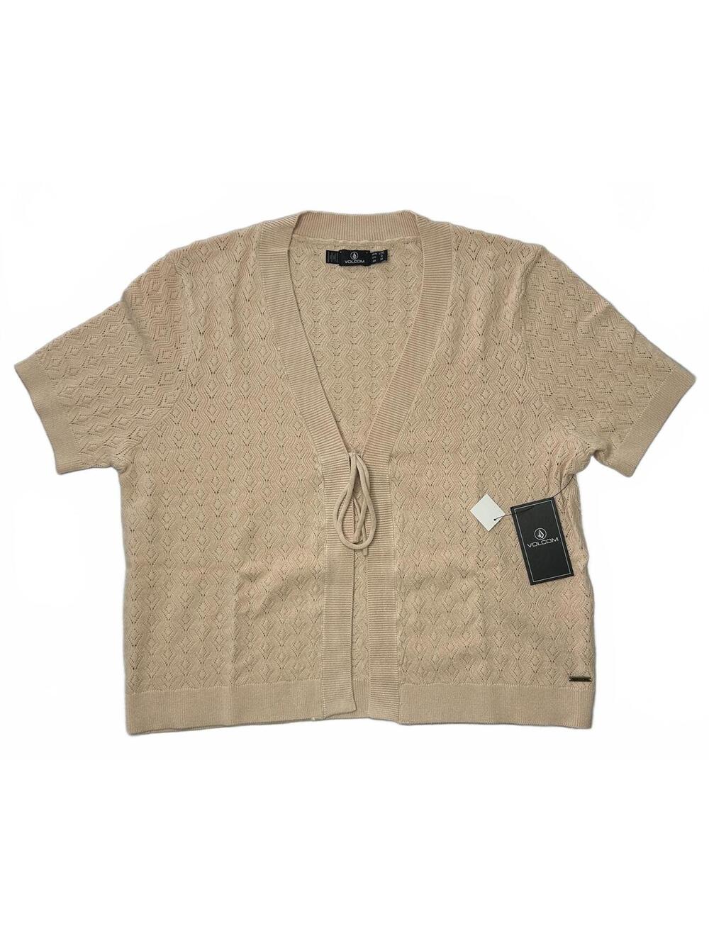 Volcom Women's Beige Short Sleeve Knit Cardigan